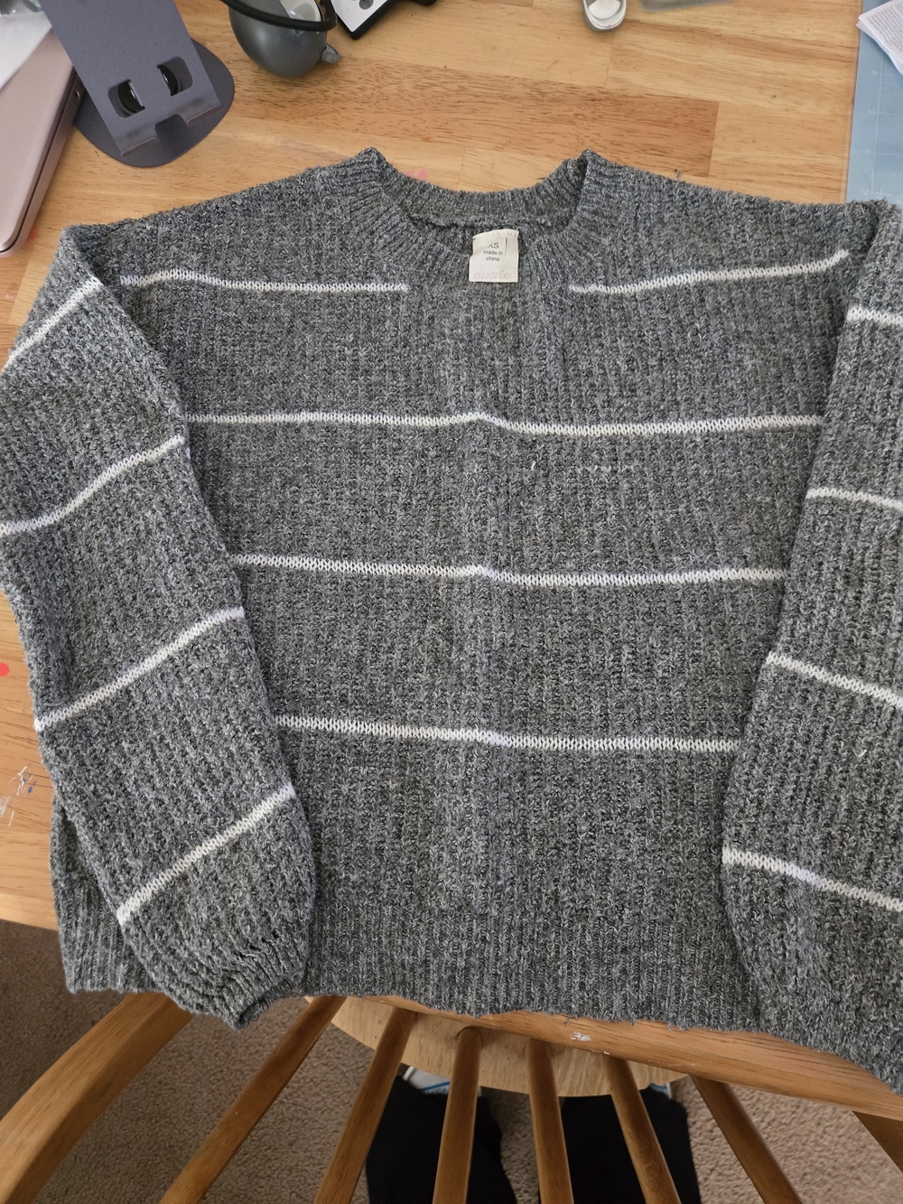 EVIE Gray Knit Sweater with White Stripes